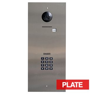 BOUJEE BOXES, Door station & keypad flush mount facia plate to suit HIKVISION intercom & SIFER keypad, STAINLESS finish plate, Cut outs for DS-KD8003-IMEx & SIFER