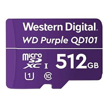 WESTERN DIGITAL, Purple Surveillance 512GB MicroSD SDXC, Read/Write 100/60MB/s.