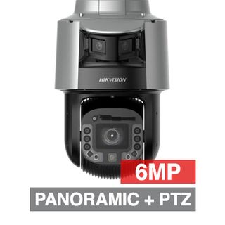 HIKVISION, TandemVu 2 x 6MP HD-IP 190 degree Panoramic & 4MP PTZ Dome Camera, Silver, 2.8mm fixed lens (190 degrees) & 42X PTZ, 30m white light/300m IR, 1/1.8" CMOS, H.265+, IP67, IK10, 36V DC/ Hi-PoE
