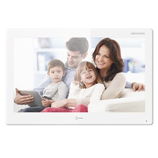 HIKVISION, Intercom room station, 10" IPS Touchscreen 1024x600, Android OS, Video, Colour, Hands free, 8CH alarm inputs, Call tone mute with indicator, WiFi, White, 12V DC, POE,