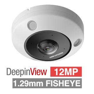HIKVISION, 12MP HD-IP Fisheye camera, White/Black, Surface Mount, 1.29mm fixed lens, Mic & speaker, 15m IR, DWDR, Day/Night (ICR), 1/1.8" CMOS, H.265+, IP67, IK10, 12V DC/PoE