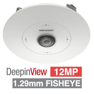 HIKVISION, 12MP HD-IP In Ceiling Fisheye camera, White, 1.29mm fixed lens, Built in Mic, DWDR, Day/Night (ICR), 1/1.8" CMOS, H.265/H.265+, 12V DC/PoE