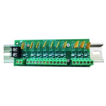 PSS, Fused 10 way power distribution board, 12V-28V AC/DC input, 10x resettable 2 Amp fused outputs, Screw terminals, DIN rail mounting.