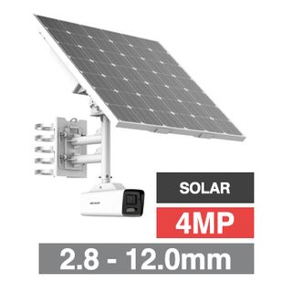 HIKVISION, 4MP 4G-LTE outdoor Bullet camera w/ Solar power kit (incl. battery), White, 2.8-12mm motorised lens, 30m IR, WDR, 1/1.8” CMOS, H.265+, IP66, Micro SD card slot (Up to 256GB)