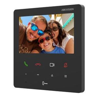 HIKVISION, IP intercom room station, 4.3" IPS Touchscreen 480x272, Hands free, Touch buttons, Call tone mute with indicator, Black, 12V DC, Wi-Fi, POE.