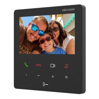 HIKVISION, IP intercom room station, 4.3" IPS Touchscreen 480x272, Hands free, Touch buttons, Call tone mute with indicator, Black, 12V DC, Wi-Fi, POE.
