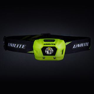UNILITE, Rechargeable LED Head Torch, 275 lumens, Silicon head band, 63 x 40 x 42mm, 78g, 77 hour run time on low, 3.7v lithium battery.