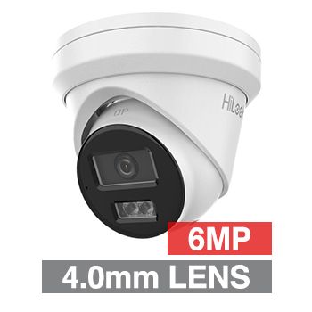 HILOOK, IntelliSense 6MP HD-IP Outdoor Turret camera, Metal, White, 4.0mm fixed lens, Dual 30m IR, 120dB WDR, Day/Night (ICR), 1/2.4" CMOS, H.265/H.265+, IP67, Tri-axis, Microphone, 12V DC/PoE