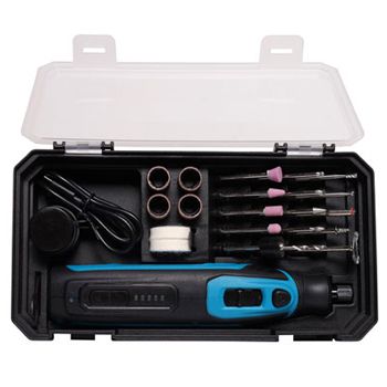 MICRON, Rotary tool, Lithium battery, Adjustable speed, For cutting, polishing, sanding or drilling, Complete with 42 accessories, Rechargable via USB-C, 1 hour battery use.