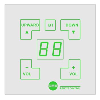 CMX, 6 Zone remote volume control, Source selection and Bluetooth receiver, power from PA Series matrix, Loop through to additional volume controls (6 max), RJ45 connection, 200 metres max.