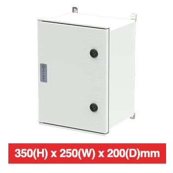 ALLBRO, Hinged enclosure, SMC material, Grey, IP66 & IK10 rated, Flame retardant, Internal Hinges, 350(H) x 250(W) x 200(D)mm, Incl 2 x T- Lock locks & internal SMC device plate for mounting products.