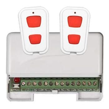 SECOR, Wireless Dual Press Emergency Pendant kit, Incl 1x Receiver (RRR01) and 2x 2 button pendants (RTO02), relay activation from dual press, 433.92MHz, pendants are IP66, 9-15V DC, max 25 pendants.