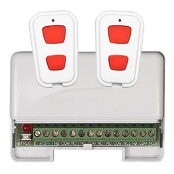 SECOR, Wireless Dual Press Emergency Pendant kit, Incl 1x Receiver (RRR01) and 2x 2 button pendants (RTO02), relay activation from dual press, 433.92MHz, pendants are IP66, 9-15V DC, max 25 pendants.
