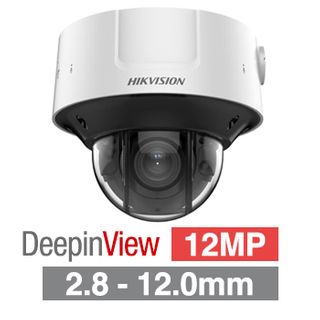 HIKVISION, 12MP DeepinView HD-IP outdoor Vandal Dome camera, White, 2.8-12mm motorised zoom lens, 30m IR, DWDR, I/O (Alarm & Audio), 1/1.7” CMOS, H.265+, IP67, IK10, 12V DC/POE