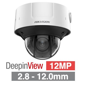 HIKVISION, 12MP DeepinView HD-IP outdoor Vandal Dome camera, White, 2.8-12mm motorised zoom lens, 30m IR, DWDR, I/O (Alarm & Audio), 1/1.7” CMOS, H.265+, IP67, IK10, 12V DC/POE