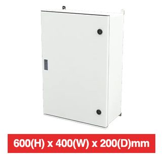 ALLBRO, Hinged enclosure, SMC material, Grey, IP66 & IK10 rated, Flame retardant, Internal Hinges, 600(H) x 400(W) x 200(D)mm, Incl 2 x T- Lock locks & internal steel plate for mounting products.