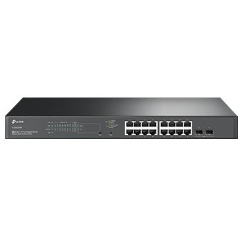 TP LINK, 16 port POE gigabit managed switch, Rack or Desk mount, Steel case, 16x Gigabit POE+ ports, 2x Gigabit SFP ports, 150W total power budget.