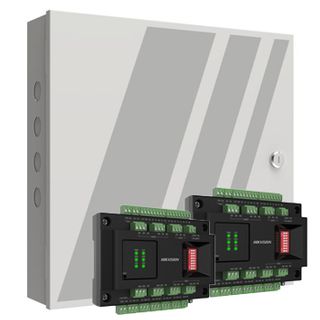 HIKVISION, 8 Door Network access controller, Browser support, Exp to 128 doors, 8x relays, 32x inputs, 8x alarm outputs, 8x Wiegand inputs, 100,000 users, RS-485, battery backup, 240V.
