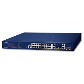 PLANET, 20 Port Gigabit Managed non stackable switch, 16 Ports Gigabit 30 Watt IEEE 802.3af, 4 Gigabit TP/SFP ports, 19" 1 RU rack mounting, 240W output max