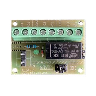 TMD, DPDT relay, 12/24V DC input voltage (selectable), Relay rated to 1A,  48mm x 35mm, connector pins for the TR800-433BM receiver.