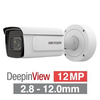 HIKVISION, 12MP DeepinView HD-IP outdoor Bullet camera, White, 2.8-12mm motorised zoom lens, 50m IR, I/O (Alarm & Audio), 1/1.7"  CMOS, H.265+, IP67, IK10, 12V DC/POE