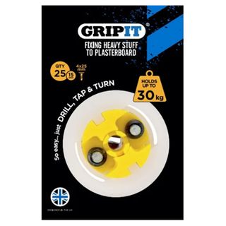 GRIPIT, 15mm plaster board anchor, Drill/Tap/Turn technology, holds up to 30kg, 25 pack