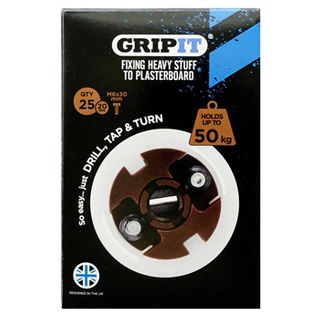 GRIPIT, 20mm plaster board anchor, Drill/Tap/Turn technology, holds up to 50kg, 25 pack