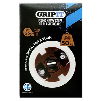 GRIPIT, 20mm plaster board anchor, Drill/Tap/Turn technology, holds up to 50kg, 25 pack