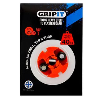 GRIPIT, 18mm plaster board anchor, Drill/Tap/Turn technology, holds up to 40kg, 25 pack