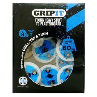 GRIPIT, 25mm plaster board anchor, Drill/Tap/Turn technology, holds up to 60kg, 8 pack