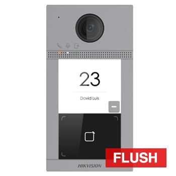 HIKVISION, Intercom, Gen 2, Flush door station, HD-IP, Single call button, 2MP camera, Built-in Mifare reader, 129 degree view, IP65, IK08, WiFi, POE