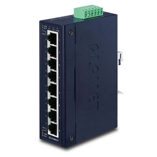 PLANET, 8 Port Industrial Gigabit switch, 8x  10/100/1000BASE-T ports, Hardened IP30 rated case, -40 - 75°C operating temperature, DIN rail or wall mount, 135(W) x 32(H) x 87(D)mm, 12V-48V DC/24V AC