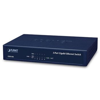 PLANET, 5 Port Gigabit desktop switch, Metal construction, 12V DC power included, Can be wall mountable, 10/100/1000 Albps,