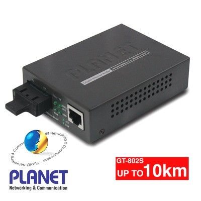 PLANET, Fibre converter, 10/100/1000 Mbps, Ethernet to 1000 base-LX fibre, Single Mode, Up to 10km, SC connectors, Includes power supply.