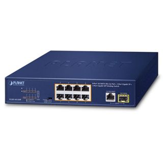 PLANET, 8 Port 10/100Mbps POE switch, 15.4 Watt IEEE 802.3af, +1 Gigabit port, +1 SFP port, 120W output (max), 220(W) x 44(H) x 150(D)mm, 1RU height