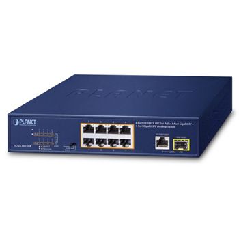 PLANET, 8 Port 10/100Mbps POE switch, 15.4 Watt IEEE 802.3af, +1 Gigabit port, +1 SFP port, 120W output (max), 220(W) x 44(H) x 150(D)mm, 1RU height