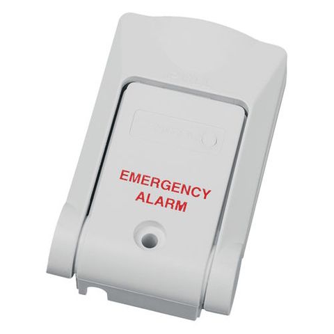 SENTROL, Pull down panic switch, Surface mount, White, Momentary, Labelled "Emergency Alarm", N/C, 45 x 74 x 19mm (WxHxD).
