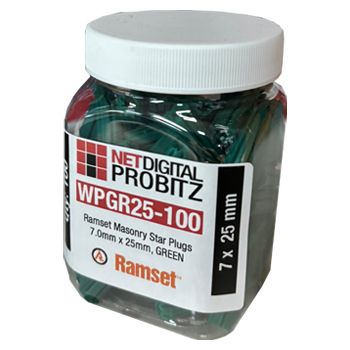 RAMSET, Star plugs, Masonry, 7.0mm x 25mm, GREEN, Jar of 100