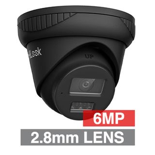 HILOOK, IntelliSense 6MP HD-IP Outdoor Turret camera, Metal, Black, 2.8mm fixed lens, 30m IR, 120dB WDR, Day/Night (ICR), 1/2.4" CMOS, H.265/H.265+, IP67, Tri-axis, Microphone, 12V DC/PoE