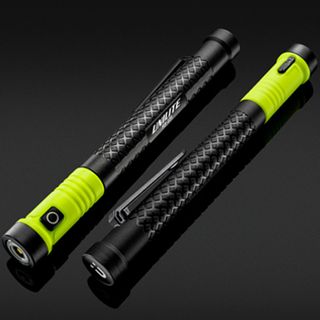 UNILITE, Telescopic magnetic LED light, 125 lumens, Black aluminium, Magnetic base, pocket clip, 177 x 21 x 17.5mm (closed), Extends up to 505mm, 89g, IP65, IK09, 13m beam, 3.7V 180mAh Li-ion battery.