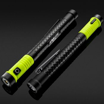 UNILITE, Telescopic magnetic LED light, 125 lumens, Black aluminium, Magnetic base, pocket clip, 177 x 21 x 17.5mm (closed), Extends up to 505mm, 89g, IP65, IK09, 13m beam, 3.7V 180mAh Li-ion battery.