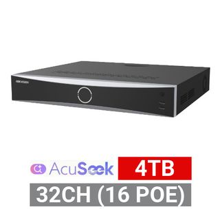 HIKVISION, HD-IP PoE NVR, DeepInMind, 32 channel (16 ch POE (IEEE 802.3af/at)), 320Mbps bandwidth, 4x 14TB SATA HDD max, DeepinView, Ethernet, 2x USB2.0 & 1x USB3.0, 16 Alarm In/ 4 Out, 2x HDMI/VGA