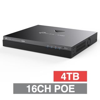 TP LINK, HD-IP POE+ NVR, 16 channel POE+ (802.3af/at), 320Mbps bandwidth, 1x 4TB SATA HDD (2x 16TB max), 1x USB2.0, 1x USB3.0, 1 Audio In/Out, HDMI/VGA (independent)