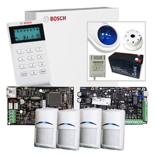 BOSCH, Solution 4000, PROMO Alarm kit, Includes ICP-SOL4-P panel, IUI-SOL-ICON keypad, 4x ISC-BPR2-W12 PIRs, 1xB426-M Ethernet module, 1x MW400 enclosure, Battery, Plugpack, Piezo + WP06 Siren/Strobe