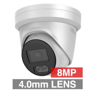 HILOOK, Pro Series Hi-Color, 8MP Outdoor Turret camera, Metal, White, 4.0mm fixed lens, 30m White Light, 130dB WDR, Day/Night (ICR), 1/1.8" CMOS, H.265+, IP67, Tri-axis, Microphone, 12V DC/PoE