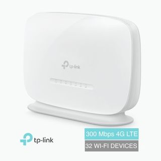 TP LINK, 300Mbps wireless N 4G LTE router, Vertical Mount, 4G Sim card slot, 2x 4G & Wifi antennas (internal), 2 x 4G antenna ports, 1xWAN/LAN & 1x LAN port, 2.4 GHz Wifi, White.