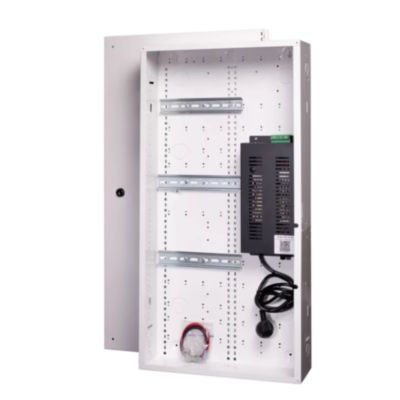 NIDAC (Prescient), Powered enclosure kit to suit DN4 Door Controllers & peripherals, incl 3x DIN rails & 1x PSU (13.8V DC, 8A with battery charging), 759 x 400 x 115mm.