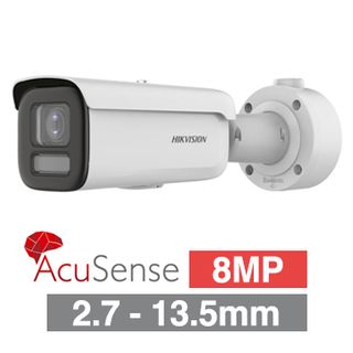 HIKVISION, 8MP AcuSense G2 outdoor Bullet camera, White, 2.7-13.5mm motorised zoom lens, 60m IR, WDR, 1/1.8" CMOS, H.265+, IP66, IK10, Tri-axis, 12V DC/POE
