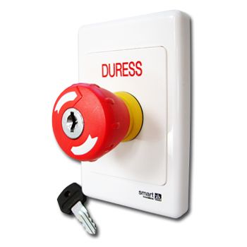 NETDIGITAL, Switch plate, Wall, Labelled "DURESS", 2000 series, With red mushroom head push button, Key to release, N/O and N/C contacts