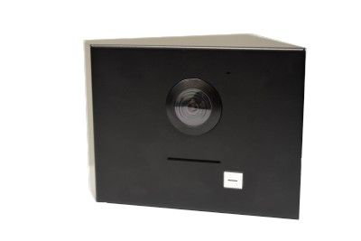 BOUJEE BOXES, Angled surface mount door station cover to suit HIKVISION, BLACK powdercoated, Cut out for DS-KD8003-IMEx, right hand angled (from door station perspective).